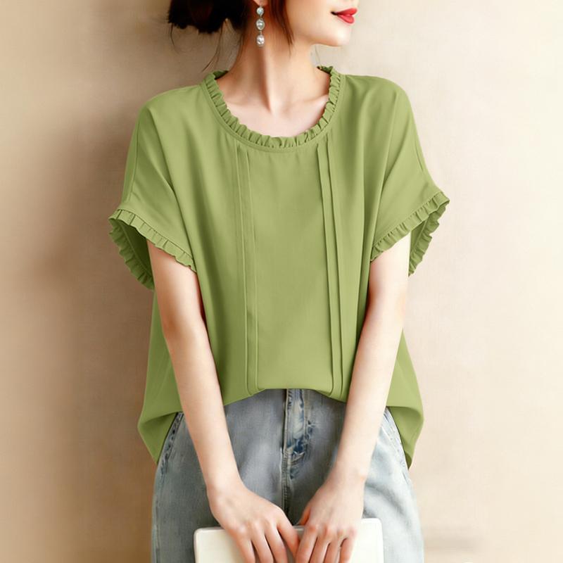 ZANZEA Women Casual Round Neck Solid Color Summer Short Sleeve Blouse