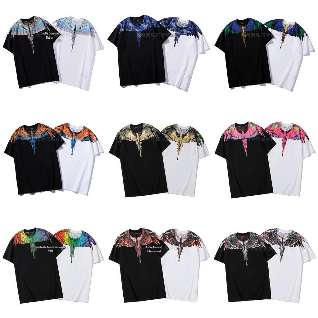 Marcelo Classic Phantom Wings Short Sleeve T-Shirt with Colorful Feathers and Lightning Design