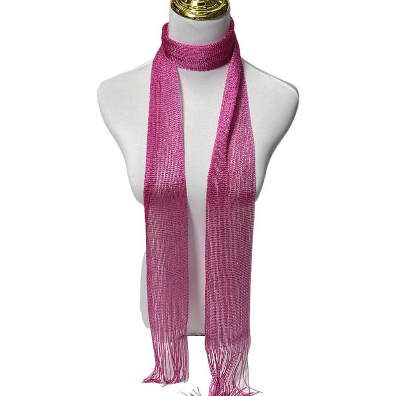 Delicate Sheer Scarf for Female Masquerades Lightweight Collar Wedding Party Decorative Scarf with Shinning Tassels