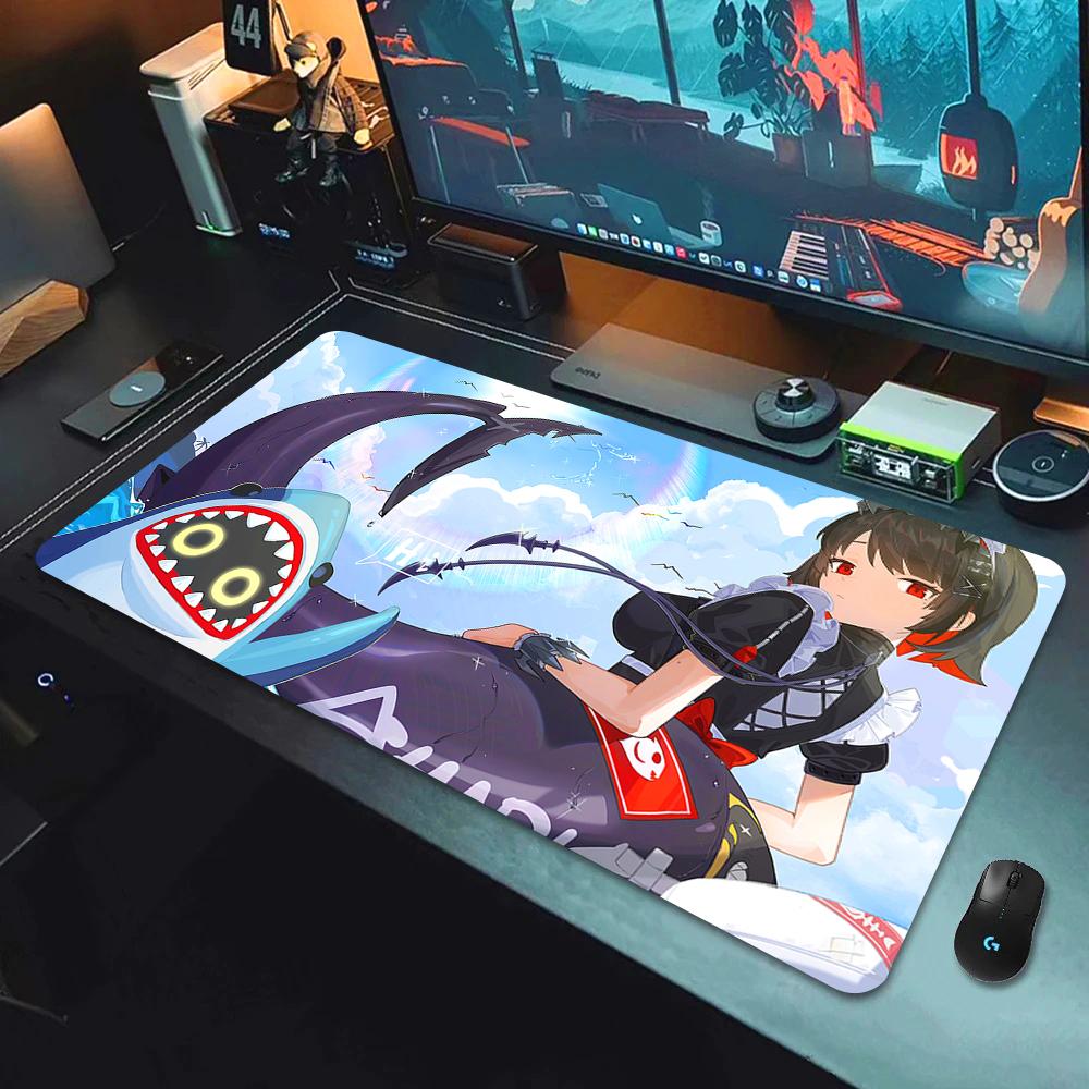Gaming Mouse Pad with Antislip Base and Stitched Edges Anime Girl with Shark Print Desk Mat for PC Laptop Gaming