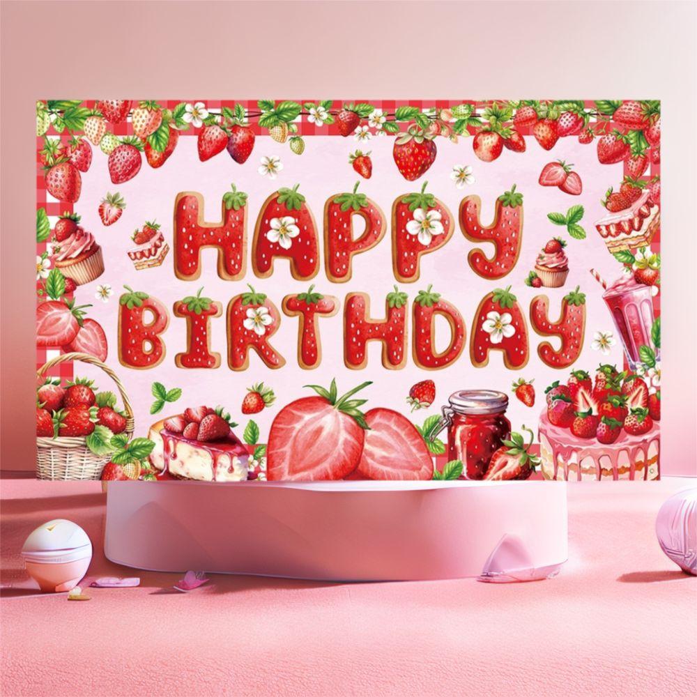 Red Strawberry Party Background Polyester Poster Photo Props  Photo Booth