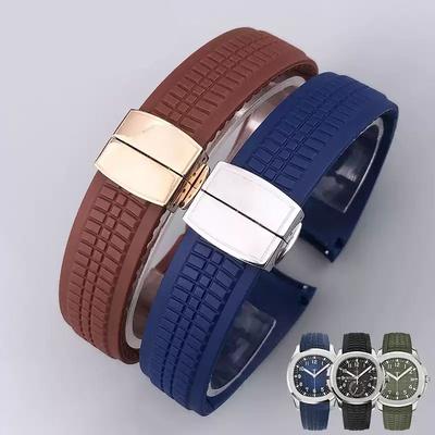 High Quality Soft Rubber Watch Band Aquanaut Fits For Patek Philippe Silicone 5164A 5167A 5168A Folding Buckle Watch Strap 21mm