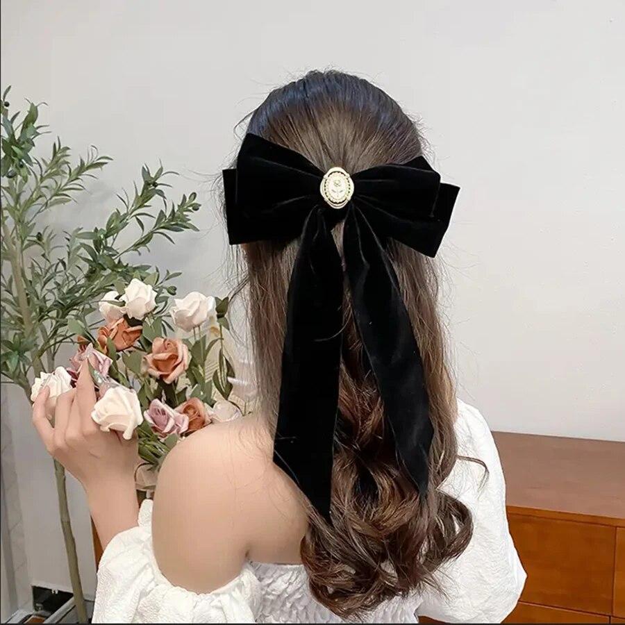 2 Stück Schwarze Samt Schleife Haarnadeln für Frauen Elegante Rosen Haarspangen Mädchen Pferdeschwanz Haarnadeln Mode Haarspangen Kopfschmuck Accessoires