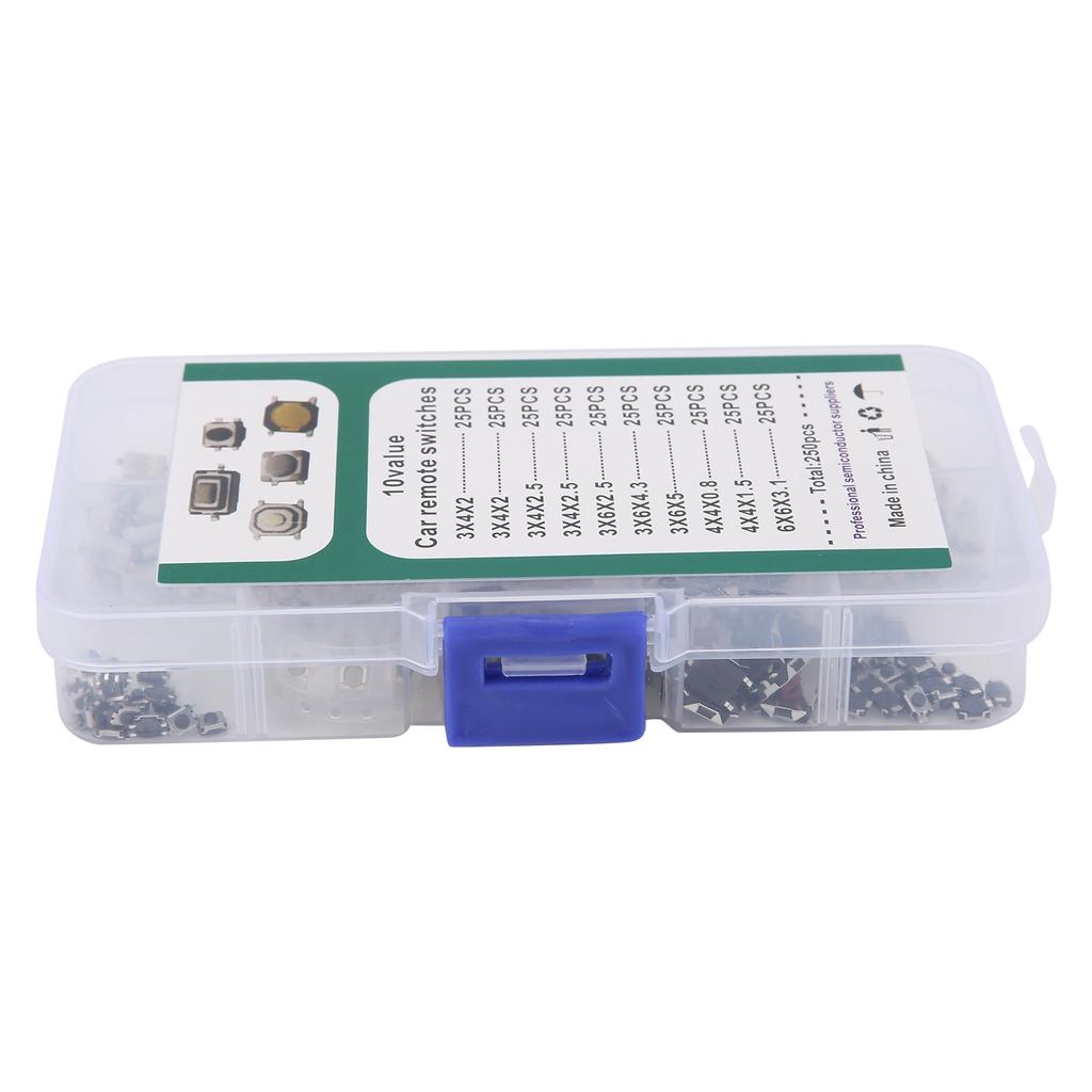 250Pcs Tactile Push Button Switch 10 Types Micro Switch Kit for DIY Electronic Products