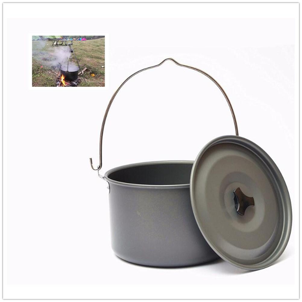 Outdoor Camping Picnic Cooking Pot Aluminium Alloy Hanging Pot for 5-8 People Camping Cooker