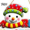 Christmas Fireplace Decor Cartoon Snowman Wooden Hanging Pendant with Hemp Rope, Letters Welcome Signs Ornament for Holiday Festive Home Wall