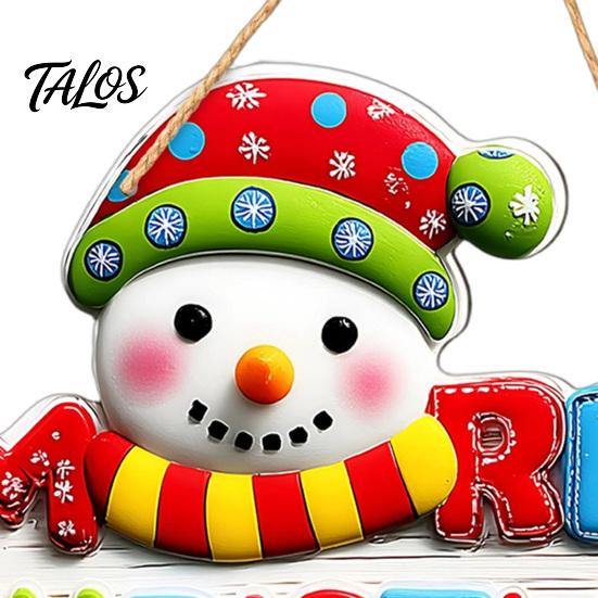Christmas Fireplace Decor Cartoon Snowman Wooden Hanging Pendant with Hemp Rope, Letters Welcome Signs Ornament for Holiday Festive Home Wall
