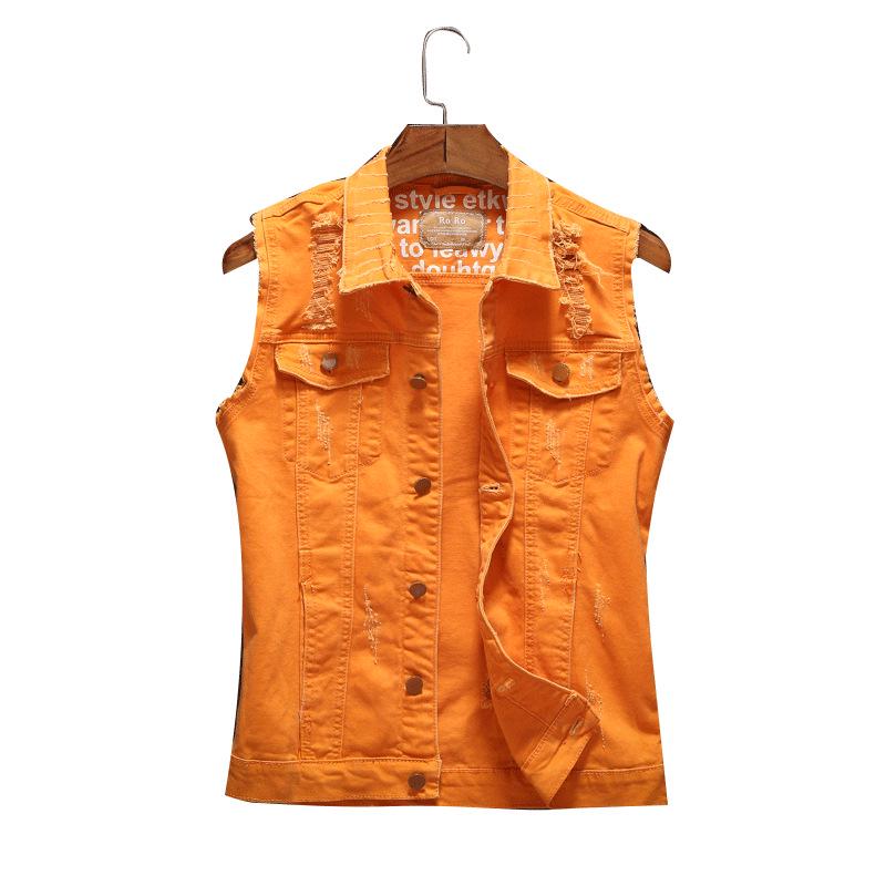 Korean Style Sleeveless Orange Denim Motorcycle Vest for Men