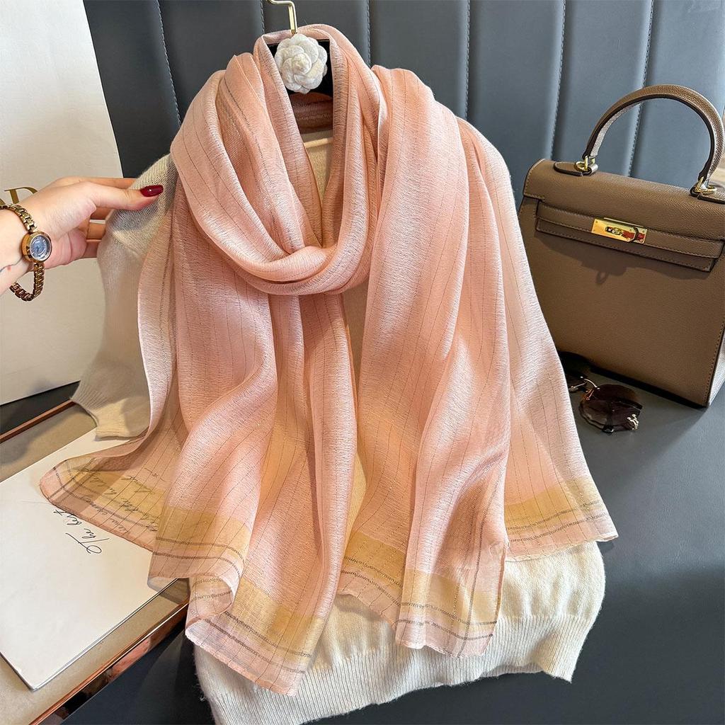 Women's Silk Scarf: High-End Korean Style Gold Thread, Autumn/Winter Shawl
