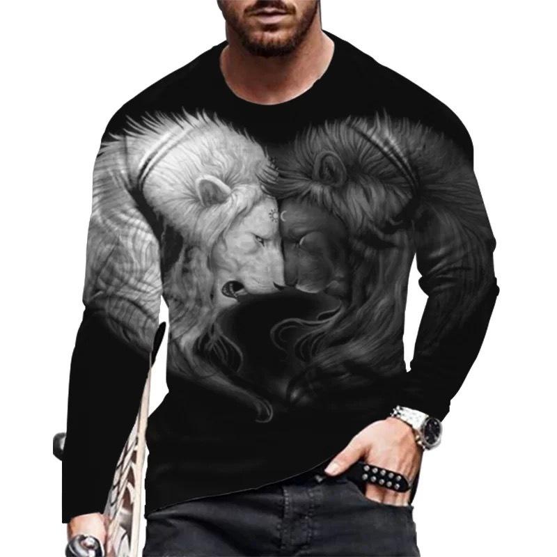 Men'S T-Shirt 3D Digital Printing Outer Wear With Long-Sleeved Casual Top
