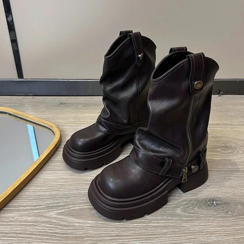Pants Boots Spring 2025 New Item Niche Design Retro British Style Thick Soled Women's Boots