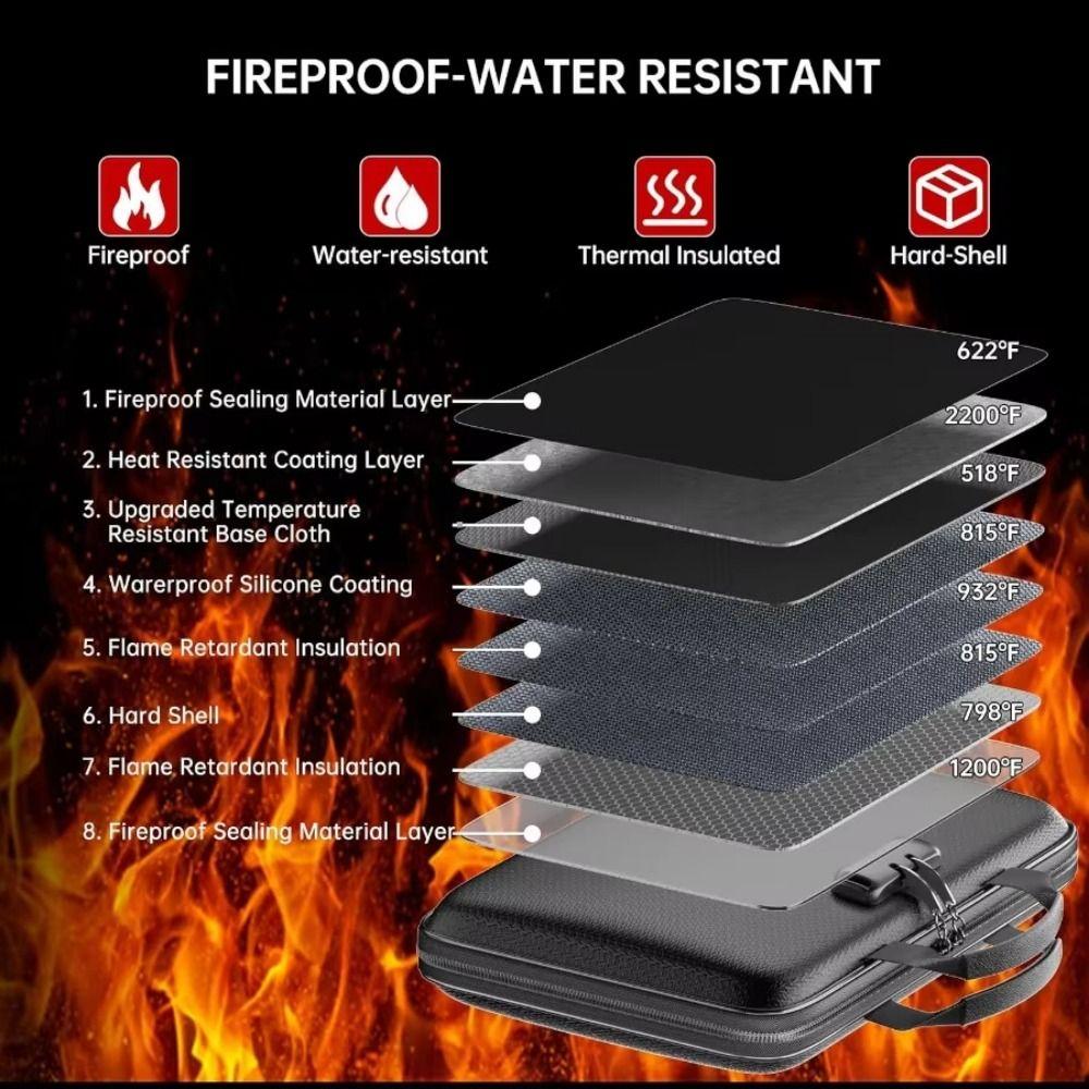Waterproof Fireproof Document Box Large Capacity Portable Safe Storage Case  Office Use