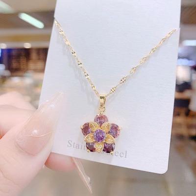 Rotating Bauhinia Necklace Female Simple Trend Temperament Micro-Inlaid Zircon Pendant Clavicle Chain