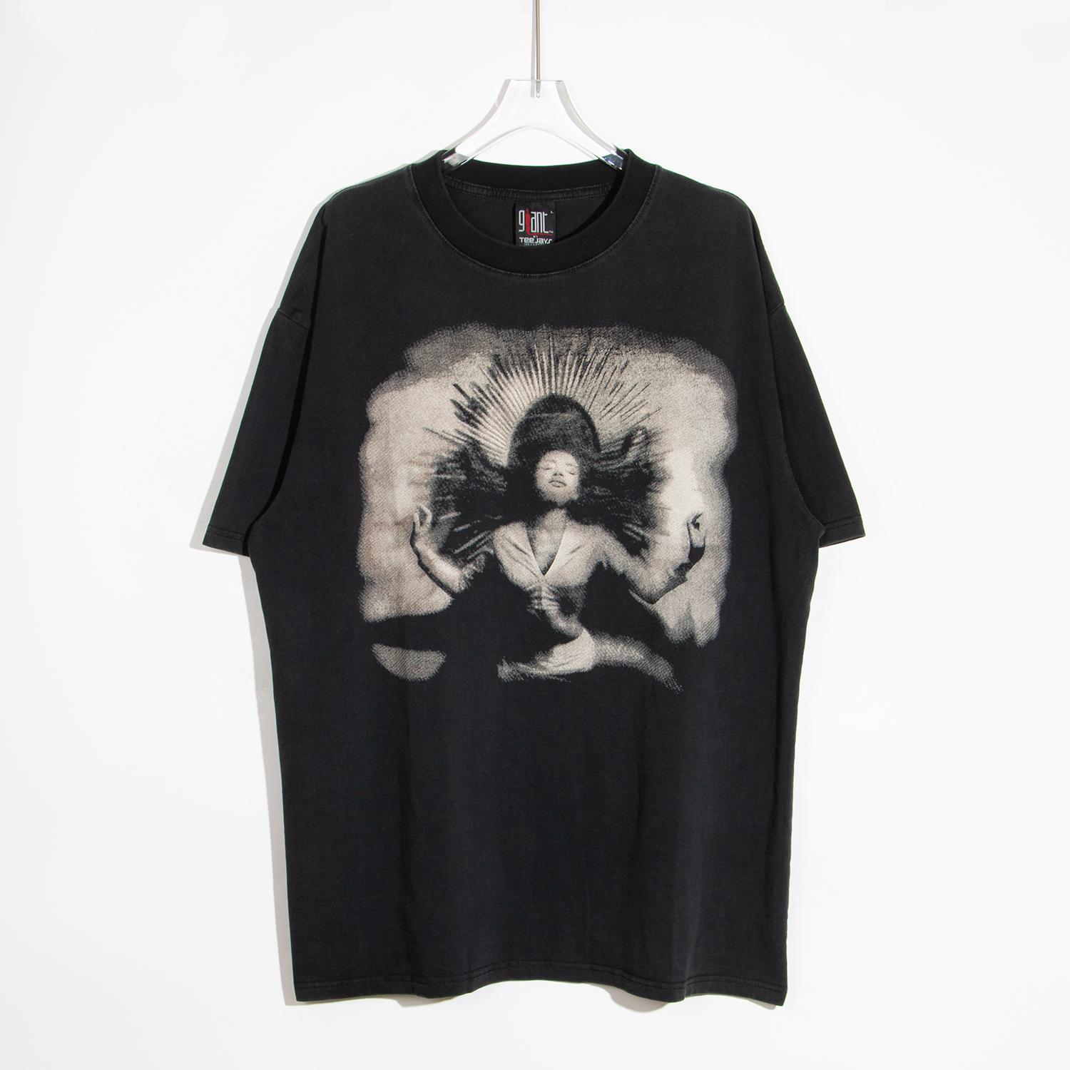 

High quality VINTAGE TEE portrait pattern printed American casual summer washed retro loose sleeved street heavyduty Tshirt XL