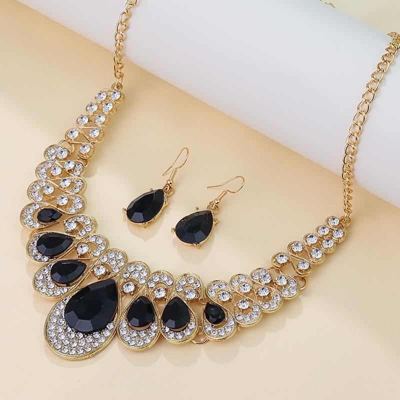 Water Drop Pendant Chocker Necklace Earrings Wedding Bridal Crystal Jewelry Sets