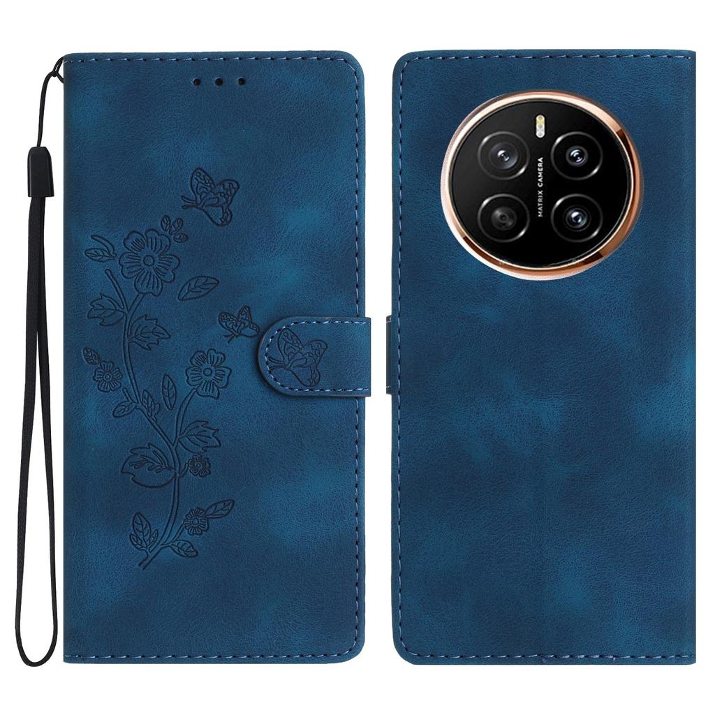 For Honor Magic7 Pro 5G Case Leather Imprinted Flower Phone Cover Wallet with Wrist Strap