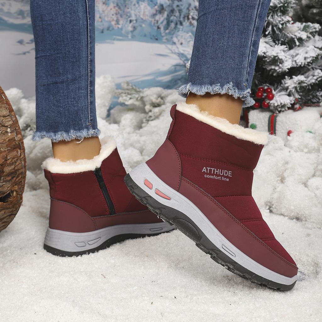 Ladies Waterproof Mid Calf Winter Boots Super Warm Fleece Side Zipper Anti Slip Platform Snow Boots Daily Outdoor Walking Shoes