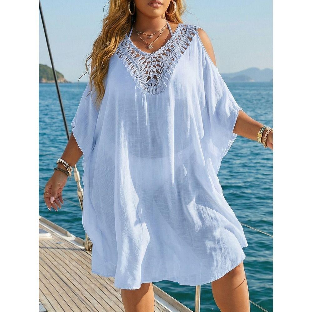 Backless Summer Sunscreen Smock V Neck Beachwear Shirt Fashion Bikini Cover-Ups  for Women