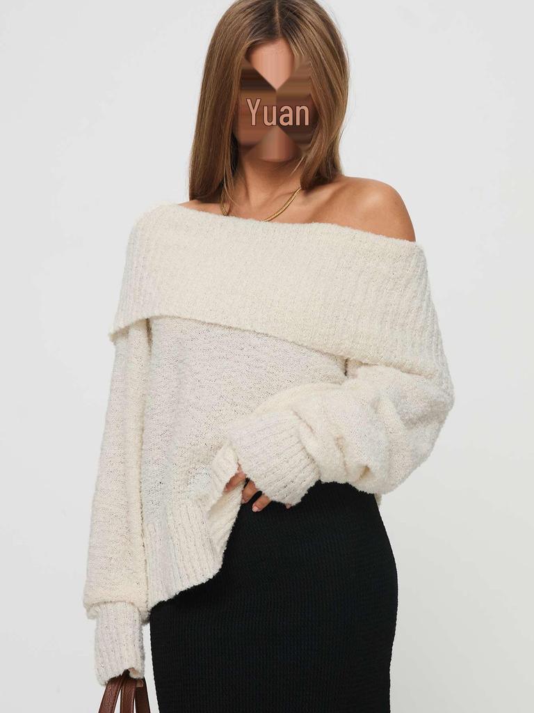 Yuehe 2026 Trendy European & American One-Shoulder Loose Knit Women's Sweater
