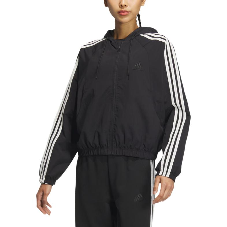adidas FW24 Woven Jacket 3-Stripes Series Pilot Sports Casual Hooded Zip Long Sleeve Jacket Women Jackets Black JN0757