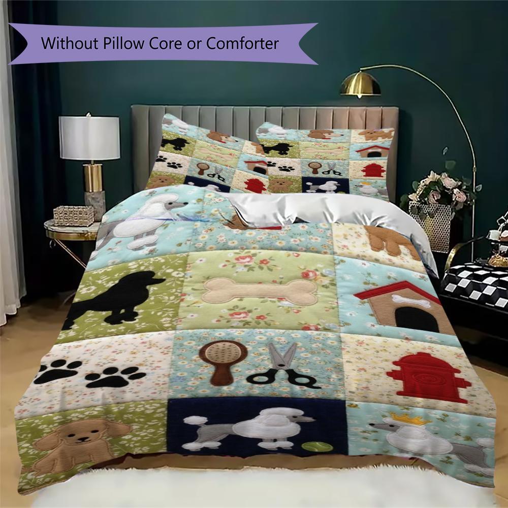 Poodle Pattern Bedding Uilt Set Uilt Cover Pillowcase Home Decoration Birthday Gift (1 * Duvet Cover + 2 * Pillowcase Without Core)100