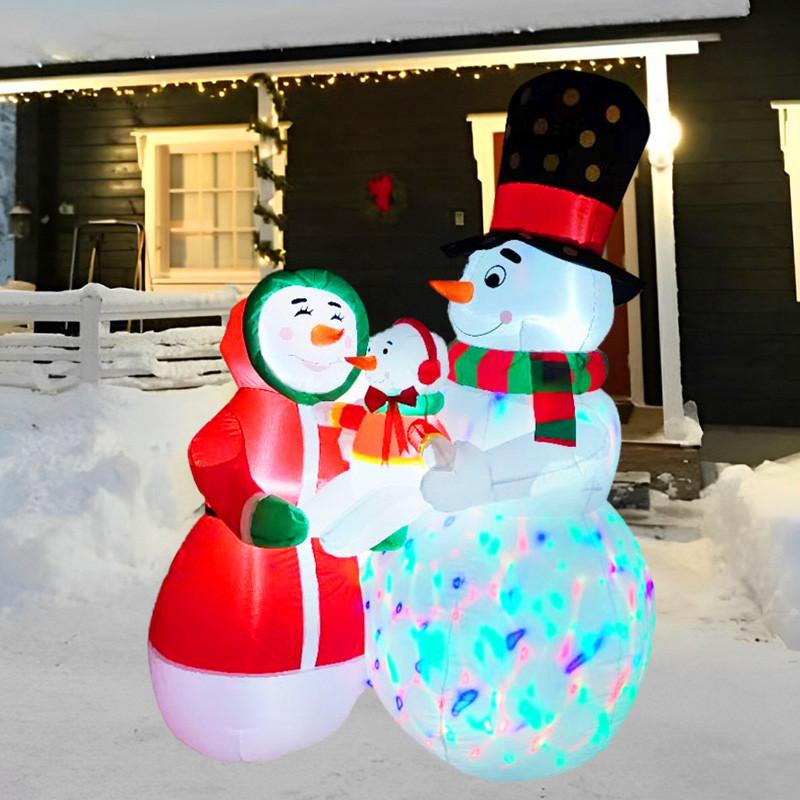 1,8m/6FT aufblasbare Weihnachtsdekoration Spielzeug Cartoon Schneemann Familie aufblasbares Modell mit LED-Lichtern Haus Außen Weihnachten Deko