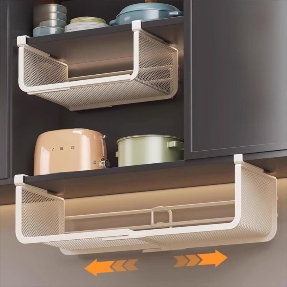 Wall Mounted Pull Out Storage Rack Under Shelf Storage Wall Wardrobe Storage Hanging Net Basket Metal Net Large Capacity