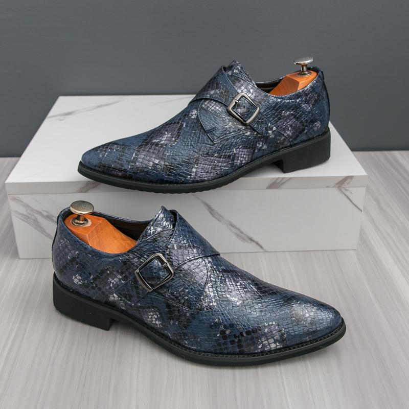 Luxury New Designer Snakeskin Patent Leather Buckle Formal Shoes For Men Dress Wedding Prom Homecoming Monk Strap Loafers