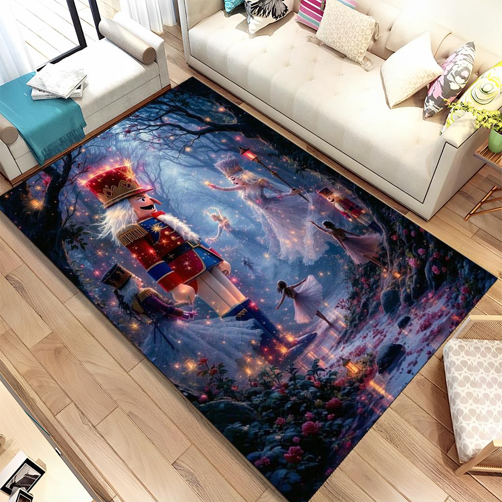 Merry Christmas Gift The Nutcracker Cartoon Doll Happy New Year Carpet Rug for Living Room Bedroom Home Sofa Decoration,Non-slip
