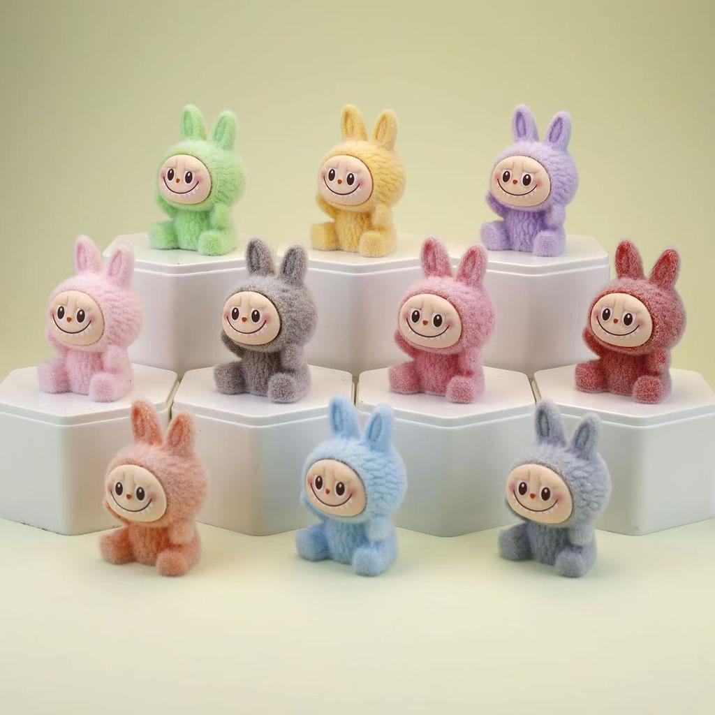 10pcs Mini Labubu Sitting Party Car Decoration Accessories Bubble Mart Cute Grain Decoration Plush Doll Pullcloth Doll