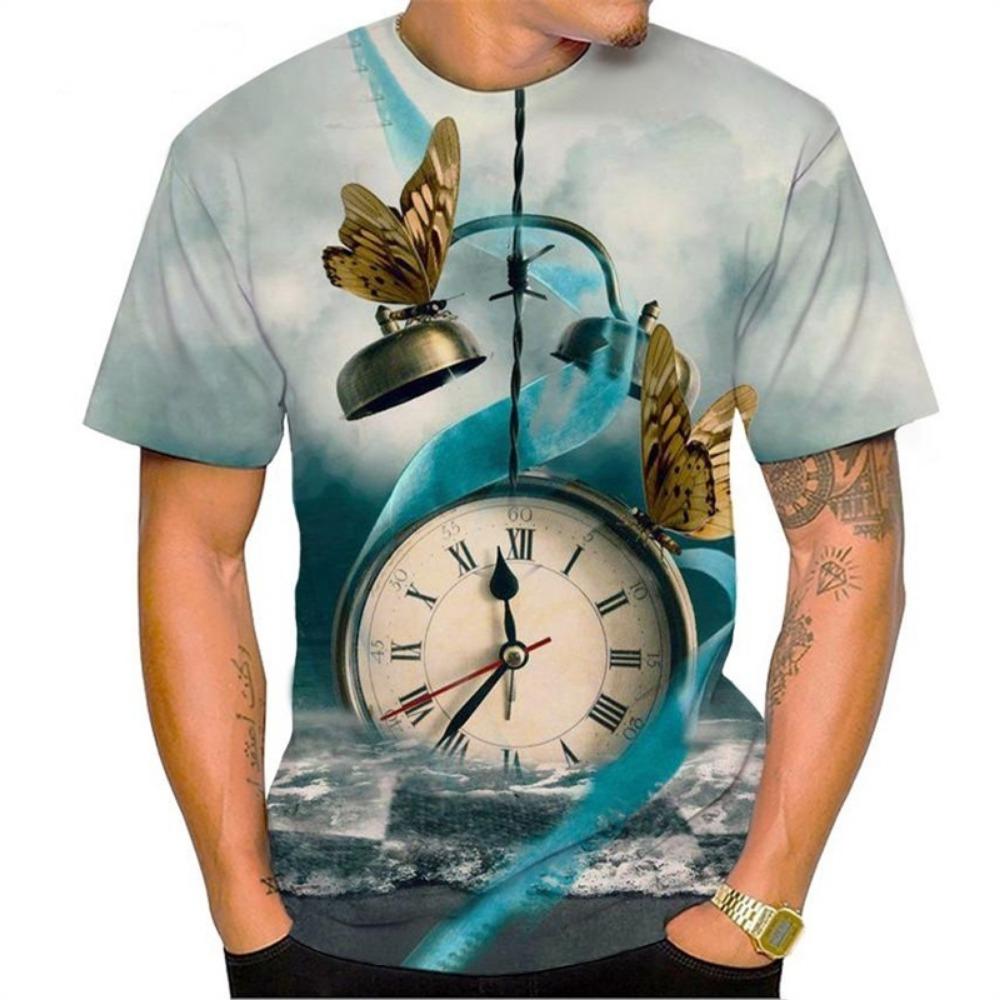 Retro Gothic Clock Men's T-shirt Breathable Quick Drying Streetwear Short Sleeve 3D Printing Summer Tops Oversized T Shirt