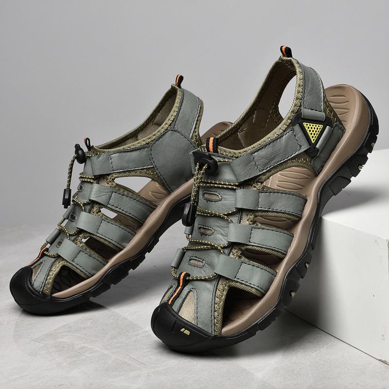 New Cow Leather Mens Sandals Summer Breathable Walking Sneakers for Men Sport Outdoor Antiskid Shoes Casual Shoes Plus Size 48