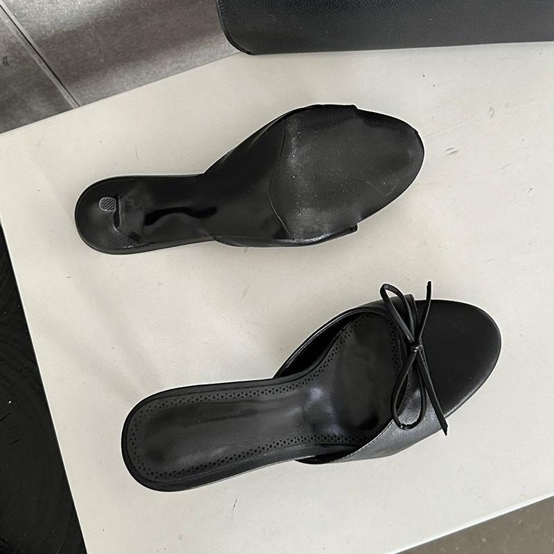 Fashion Pink Female Round Toe Footwear Thin Heels Sandals Slides Shoes For Women Fashion Butterfly-Knot Ladies Heeled Sandals Shoes