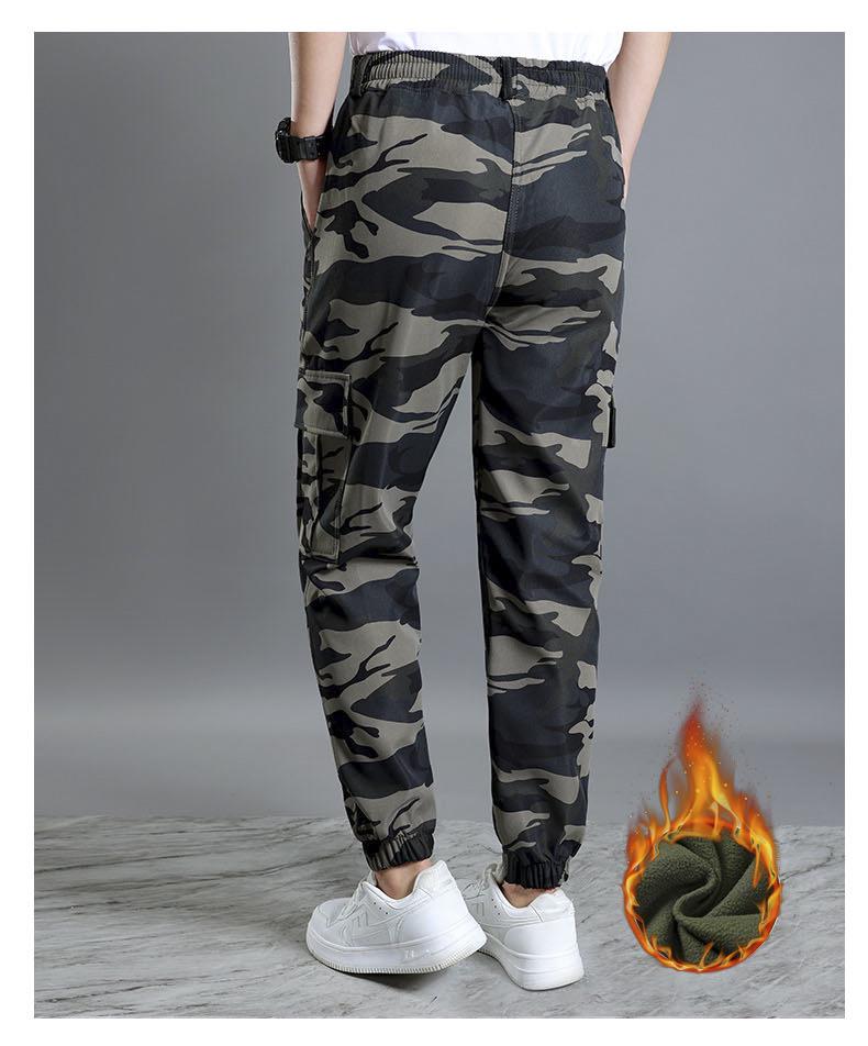 Męskie Grube Odporne na Ścieranie Spodnie Robocze w Kamuflażu - Casualowe i Luźne, z Dodatkiem Weluru na Zimę