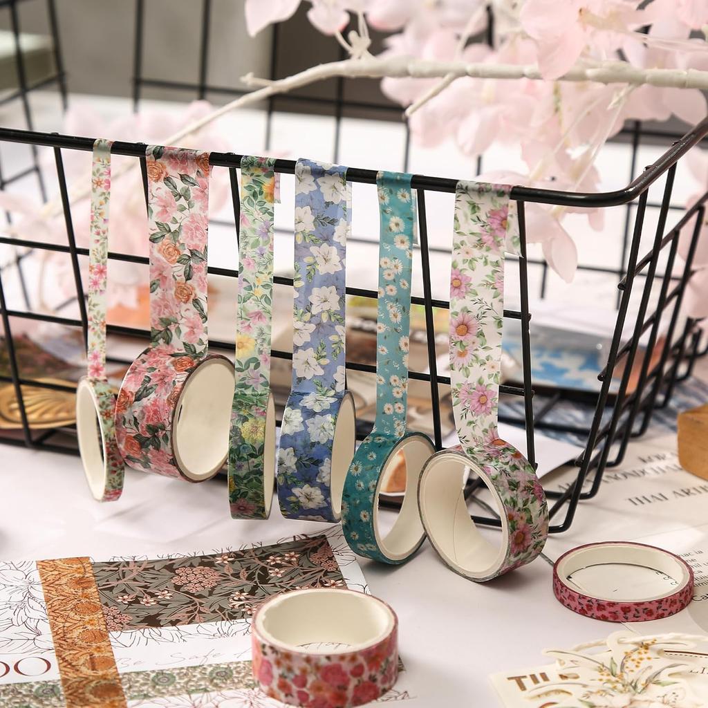 Set di Washi Tape Floreali - 15 Rotoli Fiori Arti Nastri Adesivi Fiori del Giardino Adesivi Decorativi Set di Masking Tape per Artigianato