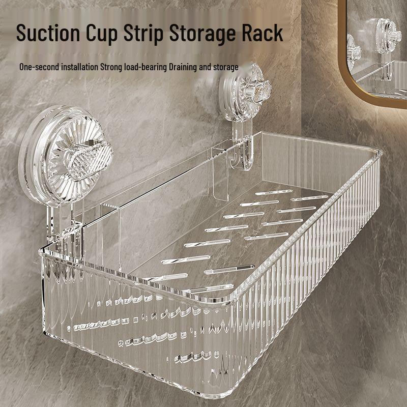 No-Drill Bathroom Suction Cup Storage Shelf, Multi-functional Wall-Mounted Washstand Organizer