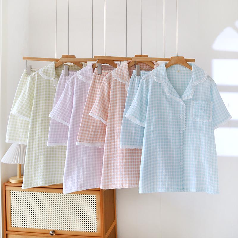 Damski letni zestaw piżamowy z czystej bawełny - Słodki, Przewiewny, Krótki rękaw i Szorty