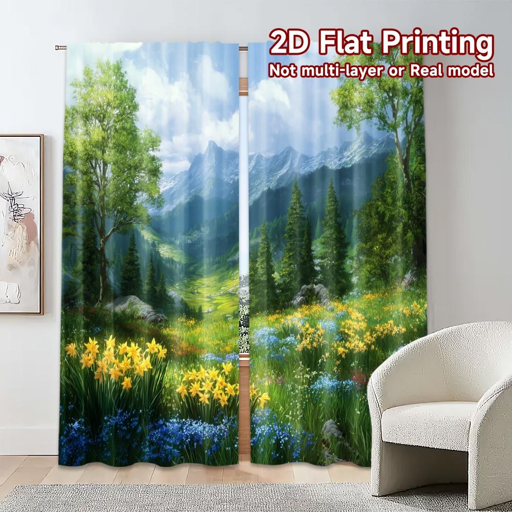 2pcs, 2D FLAT PRINTING Curtains (Without Rod) Sunny Bloomfield Chic Chic Curtain Versatile Fabric Curtains Decorations Use for