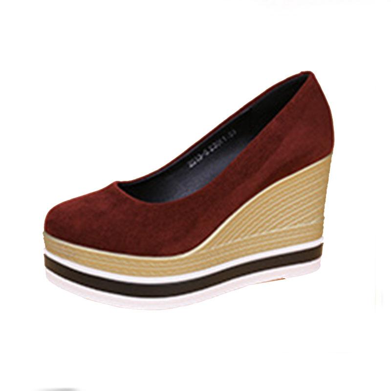 

Comemore Platform Wedge Heel Single Shoes for Women Spring Autumn Elegant Suede Pumps Shallow Mouth Round Head High Heels Shoes 35