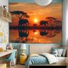 African Elephant Sunset Tapestry 2D Digital Print Polyester Wall Hanging Living Room Bedroom Office Decor with Hooks