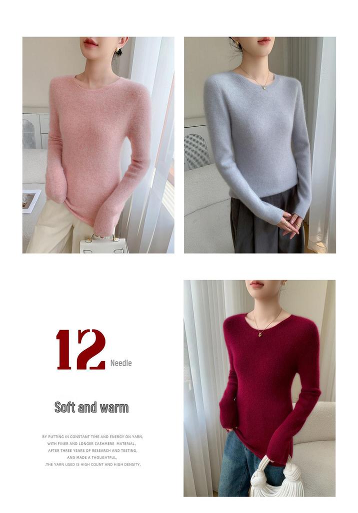 Women's Slim Fit Cashmere Sweater - Long Sleeve, Round Neck, Autumn/Winter Knitwear, Skin-Friendly, Stylish Base Layer