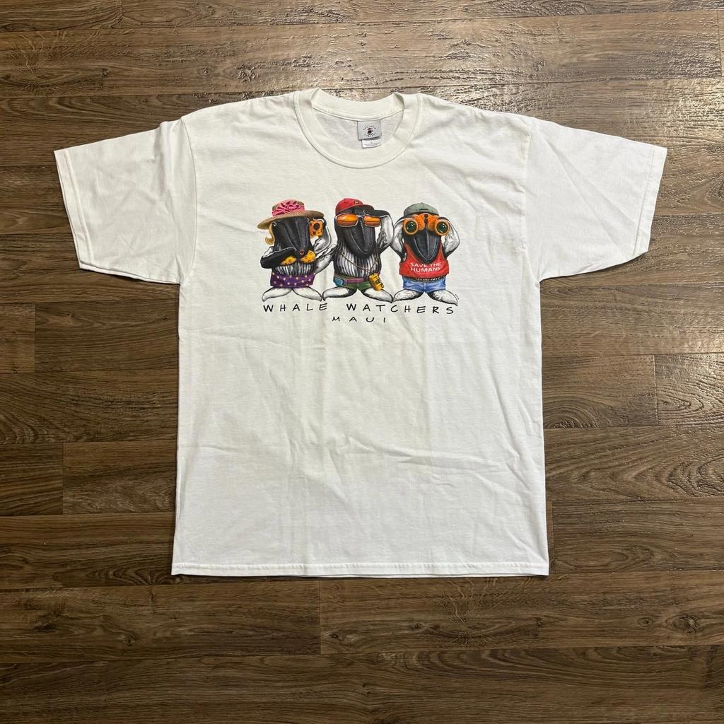 90s / Vintage Whale Watchers Funny Maui Hawaii Tourist Graphic T Shirt Size XL