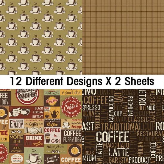 Yousheng 24 Sheets Handbook Decoration Retro Plaids Dots Coffee Elements Prints DIY Manuals Background Paper Jam Materials Paper