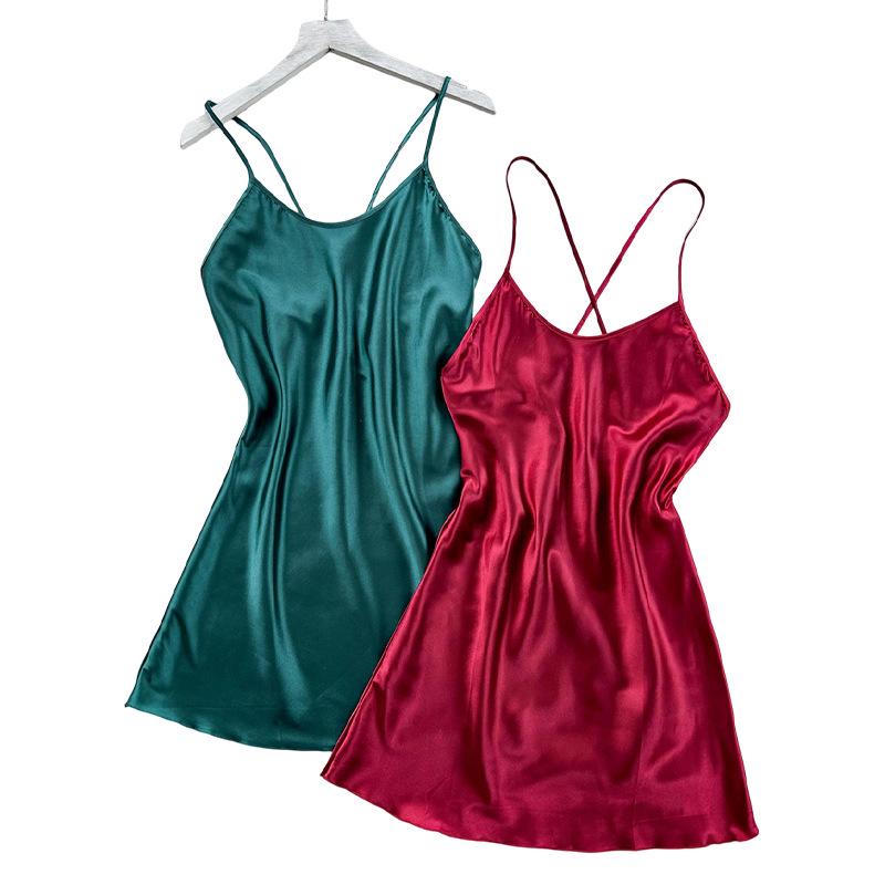 Robe de nuit sexy à fines bretelles en soie glacée: Pyjama d'été décontracté style européen et américain