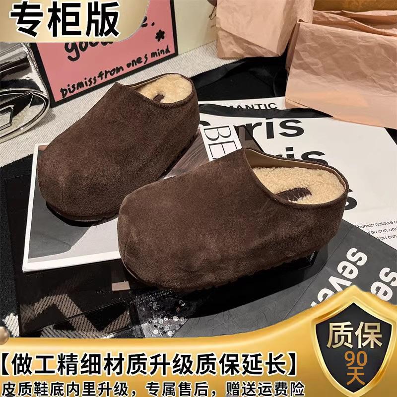 

Platform-soled Boken shoes half-drag women s autumn and winter velvet 2025 new one-pedal bag head half-slippers Boken outer wear cotton drag 40