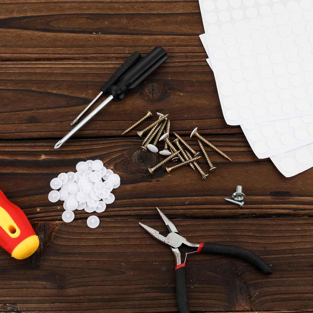 680pcs Self-Adhesive Screw Hole Stickers & Covers, 0.47in 0.59in 0.83in Dust-Proof White Furniture Caps for Wood Screws, Self Tapping