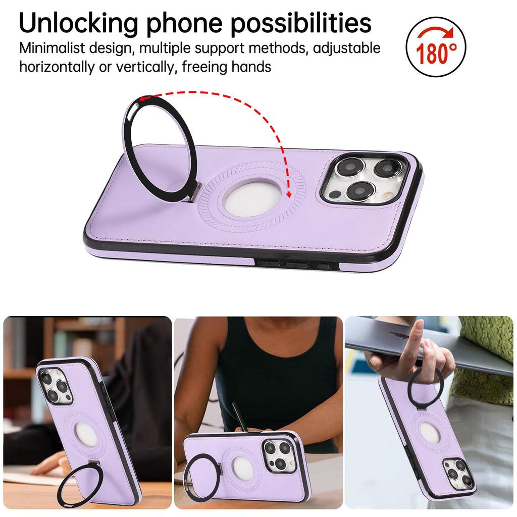 Apple 15 Pro Max Magnetic Leather Case with Wireless Charging and Stand Ring for 16 Plus.