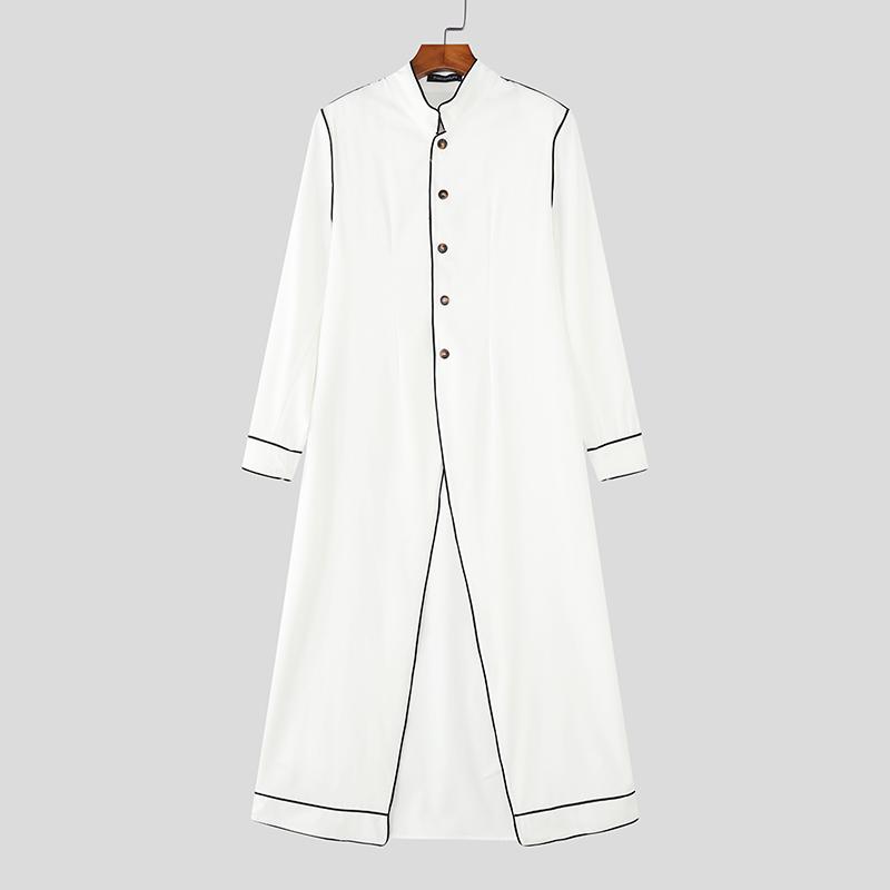 INCERUN Men Autumn Stand Neck Long Sleeve Buttons High Splits Long Windbreaker Coats