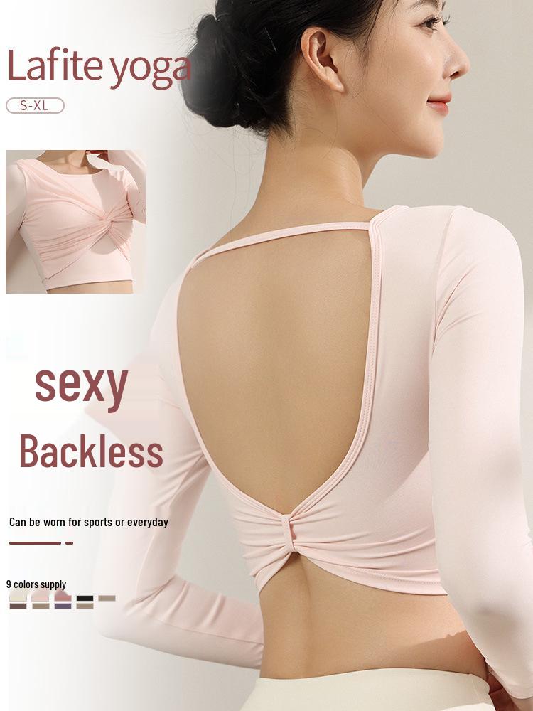 Women's High-End Mesh Backless Yoga Top - Long Sleeve, Nude Feel, for Pilates & Fitness