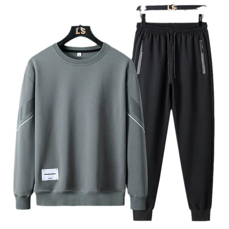 Men's Spring/Autumn Casual Sports Set: Jacket, Cropped Pants, Round Neck Sweatshirt, Long Sleeves, Complete Outfit.